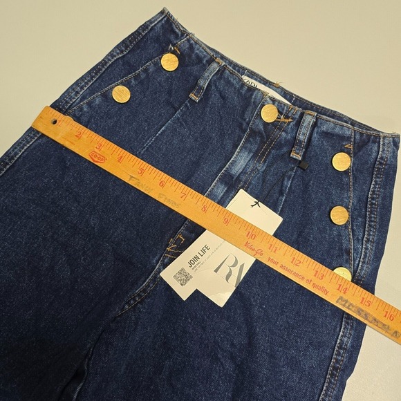 Zara‎ Jeans Women 2 Blue Wide Leg Cropped High Waisted Dark Wash Nautical Sailor - Picture 10 of 15